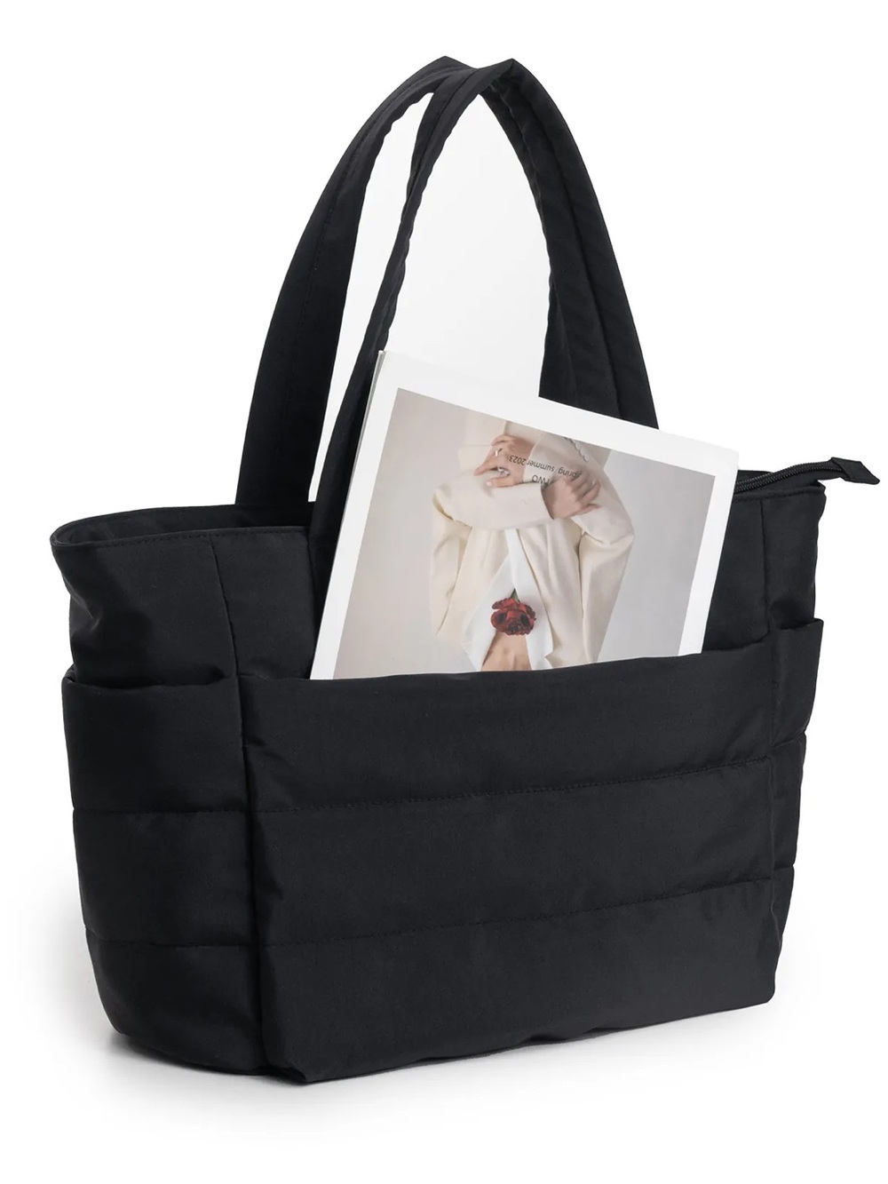 Quilted Puffer Tote Bag - Black - Picture 2 of 3